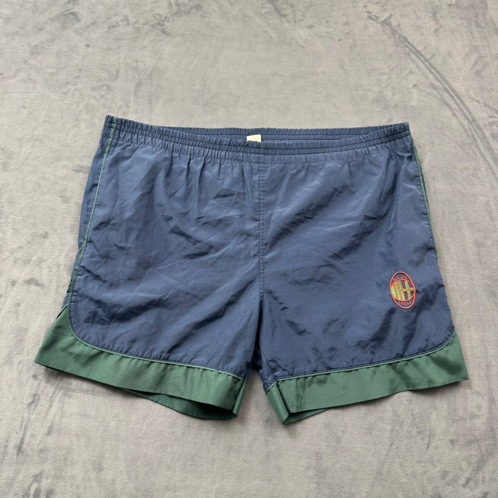 Vintage Le Coq Sportif Milan Italy Shorts Navy Blue Green Mens L Soccer Athletic